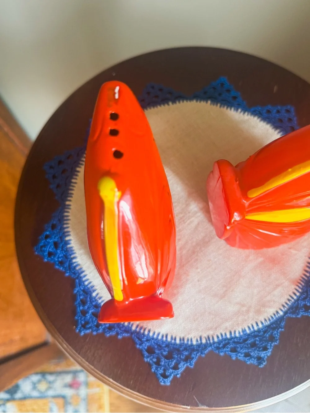 Vintage Rare Red Butterfly Ceramic Salt and Pepper Shakers